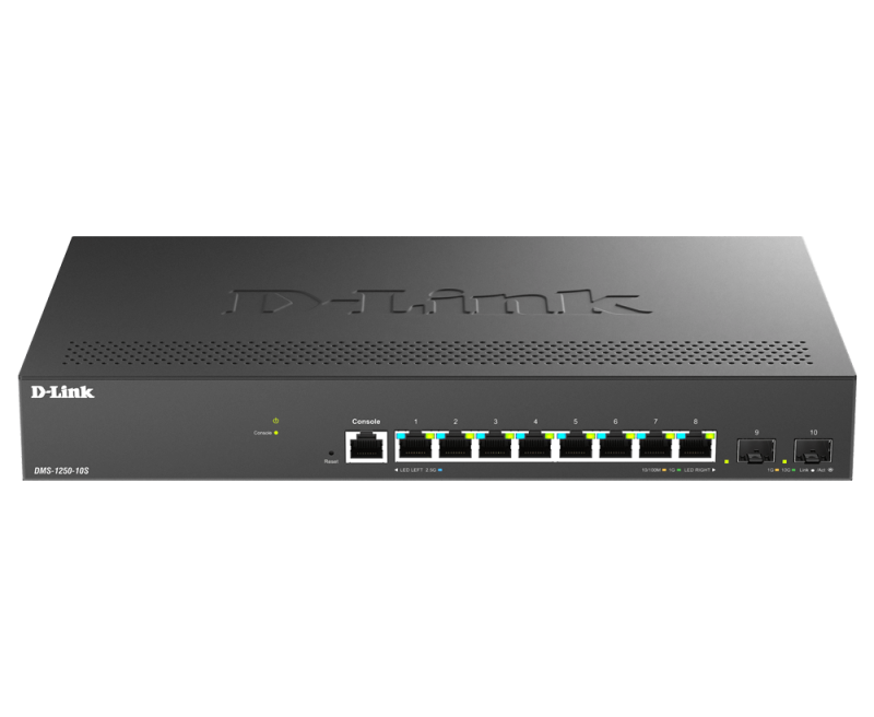 Switch D-Link DMS-1250-10S , 8 porturi Gigabit, 2 porturi SFP+, Protocol 802.1D STP 802.1s MSTP 802.1w RSTP, rackabil