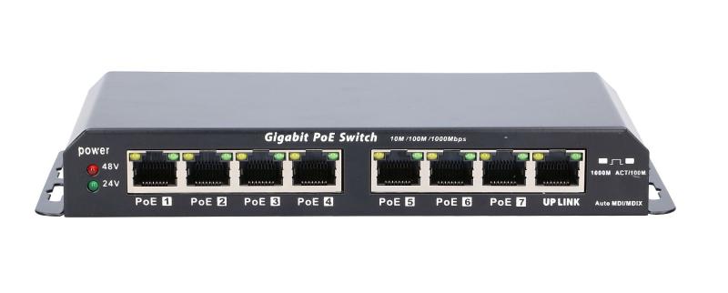 Extralink KRATOS PoE Switch 7x Gigabit PoE 1x Uplink RJ45 Power Supply 24V 2.5A 60W