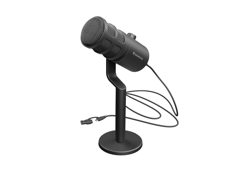 Microfon Genesis Radium 350D, tip Dynamic, model cardioid, suport fix, conectivitate USB-C, raspuns in frecventa 60 - 14.000 Hz, sensibilitate 48 dB, lungime cablu 250 cm, negru