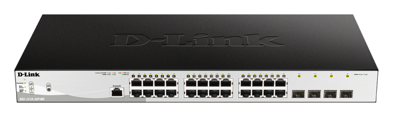 D-Link Switch DGS-1210-28P/ME, 24 porturi Gigabit PoE Base-T, 4 porturi SFP1000Mbps, Capacity 56Gbps, 19" Rackmount, WebSmart, 2*fan