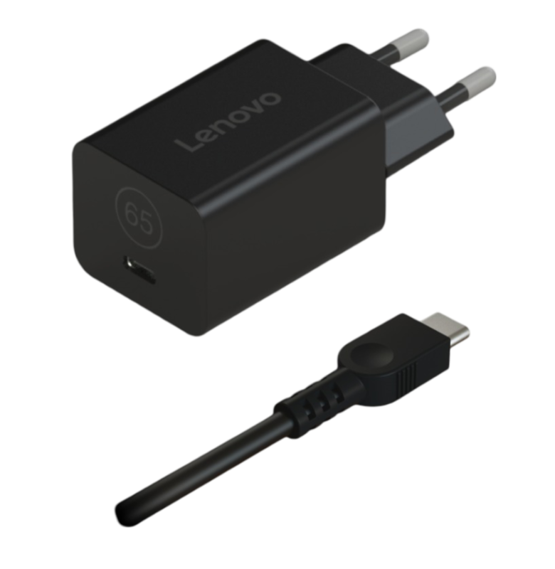 Lenovo GaN Nano 65W Adapter -EU; Connectivity: 2pin/3pin; Charging Port: Type-C; Color: Black; Package Type : Brown Box;