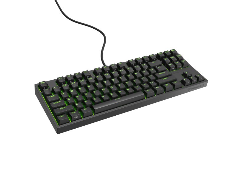 Tastatura gaming mecanica cu fir Genesis Thor 404 TKL, iluminare RGB, switch Linear, switch model Gateron Yellow Pro, numar taste 87, 11 butoane multimedia, lungime cablu 1.8m, dimensiuni 358 x 133 x 38 mm, negru