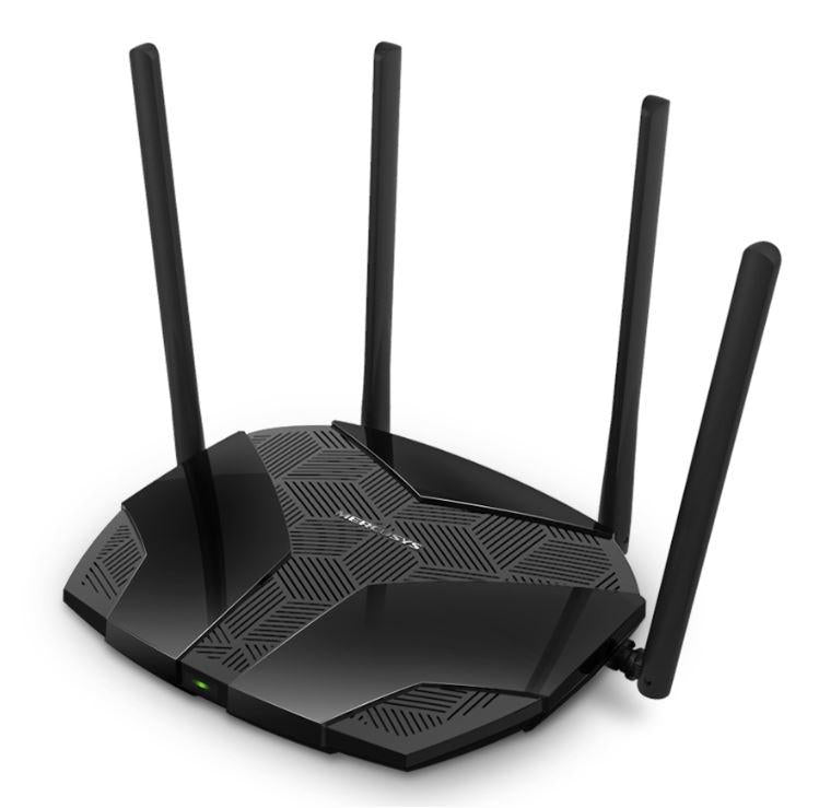 Mercusys MR60X Dual-Band WiFi 6 Router (AX15000), Standarde wireless: Wi-Fi 802.11ax / ac / a / b / g / n, Viteza wireless: 1201 Mbps (5 GHz) + 300 Mbps (2.4 GHz), Interfata: 1 × Port WAN Gigabit + 3 porturi Gigabit LAN, 4 x Antene externe de 5dBi.
