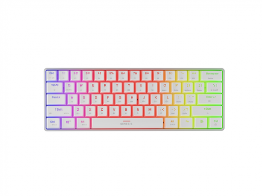 Tastatura gaming mecanica wireless Genesis Thor 660 G2 60% , iluminare RGB, switch Tactile, switch model Gateron Brown, numar taste 61, 13 butoane multimedia, lungime cablu 1.5m, dimensiuni 293 x 102 x 39 mm, alb