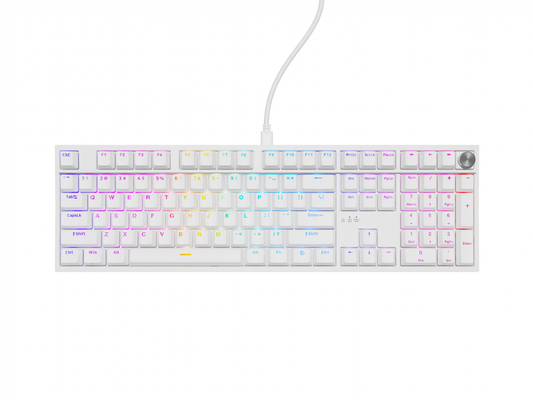 Tastatura gaming mecanica cu fir Genesis Thor 404, iluminare RGB, 107 taste, 11 butoane multimedia, alb