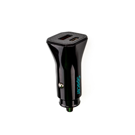 Incarcator auto Spacer Fast Charge 12W, 5V/2.4A max, putere 12W, 1 x USB + 1 x USB Type-C, pt. bricheta auto, negru