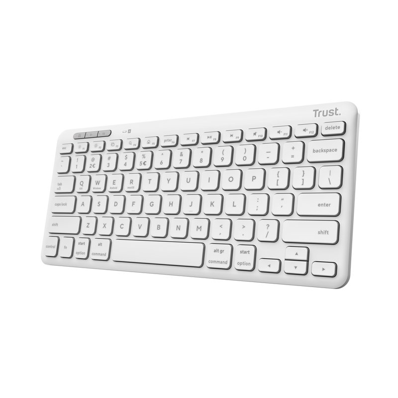 Tastatura Trust Lyra Wireless, conexiune USB-A, USB-C 1.1, distanta acoperire wireless 10m, 1x AAA baterie, compatibila cu laptop, pc, Bluetooth devices, tableta, alba