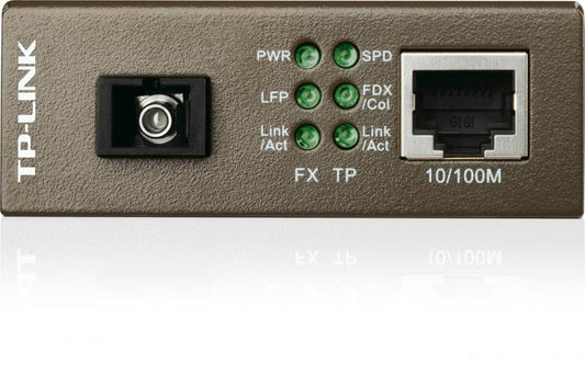 "Omada 10/100 Mbps RJ45 to 100 Mbps Single-mode SC WDM Bi-Directional Fiber Converter PORT: 1× 100Mbps SC Port, 1× 10/100M RJ45 Port (Auto MDI/MDIX) SPEC: Full-duplex, Tx:1310 nm, Rx:1550 nm, Up to 20 km, Chassis TL-MC1400 rack-mountable"