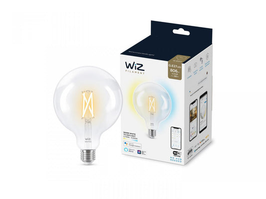 Bec LED inteligent vintage (decorativ) WiZ Connected Filament ClearG125 ,Wi-Fi, E27, 6.7W (60W), 806 lm, lumina alba (2700-6500K),compatibilGoogle Assistant/Alexa/Siri