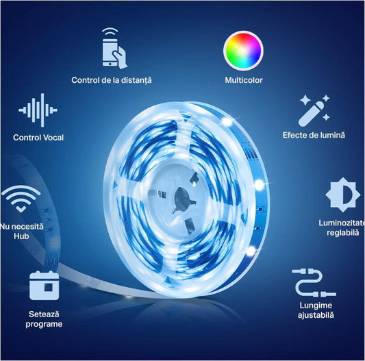 TP-Link Tapo L900-10 Smart light strip kit, 16 milioane culori, 2 x 5m, dimensiuni: 5000 × 10 × 1.6 mm fiecare, Wi-Fi Protocol: IEEE 802.11b/g/n, Frecventa: 2.4 GHz, intensitate reglabila.