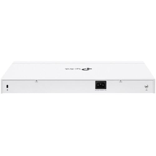 Switch TP-Link cu 28 de porturi, 24× Gigabit 802.3af/at PoE+ ports si 4× Gigabit SFP slots, capacitate switch 56 Gbps, dimensiuni 17.3×8.7×1.73 in (440×220×44 mm)