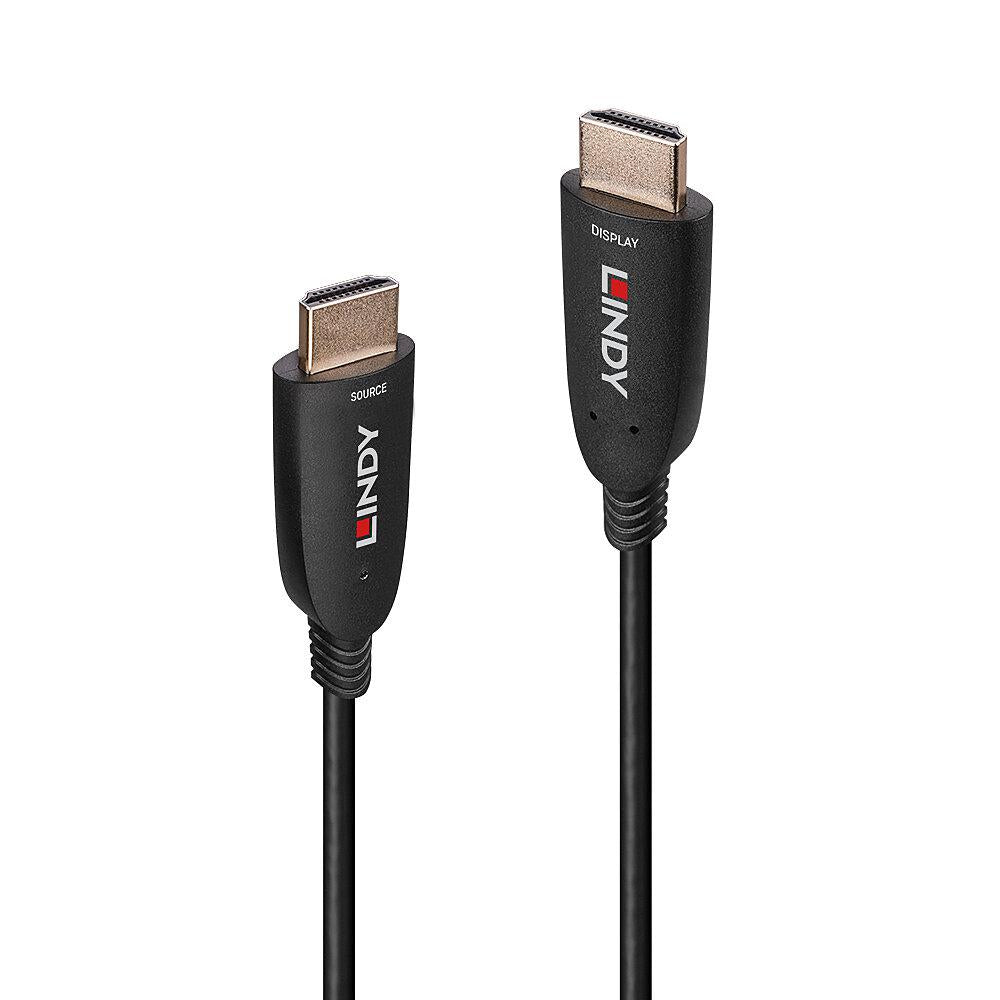 Cablu Lindy HDMI 8k60, fibra optica hybrid, lungime 20m, rezolutie maxima 7680x4320@60Hz 4:2:0 10bit, 3840x2160@120Hz 4:4:4 10bit, latime de banda 48Gbps, negru