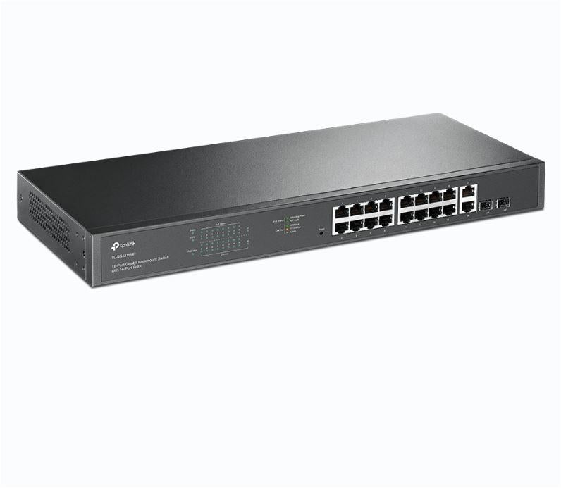 "18-Port Gigabit Rackmount Switch with 16-Port PoE+ PORT: 16× Gigabit PoE+ Ports, 2× Gigabit Non-PoE Ports, 2× Combo Gigabit SFP Slots SPEC: 802.3at/af, 250 W PoE Power, 1U 19-inch Rack-mountable Steel Case FEATURE: Plug and Play"