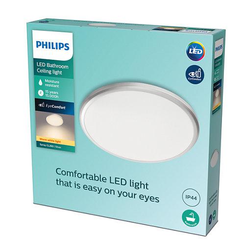 Plafoniera LED Philips Spray CL260, 12W, 1200 lm, lumina calda (2700K) ,IP44, 28.7cm, Metal/Plastic, Argintiu
