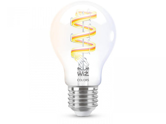 Bec LED RGB inteligent WiZ Connected Filament Clear A60, Wi-Fi, E27,6.3W (40W), 470 lm, lumina alba si color (2200-6500K), compatibil GoogleAssistant/Alexa/Siri