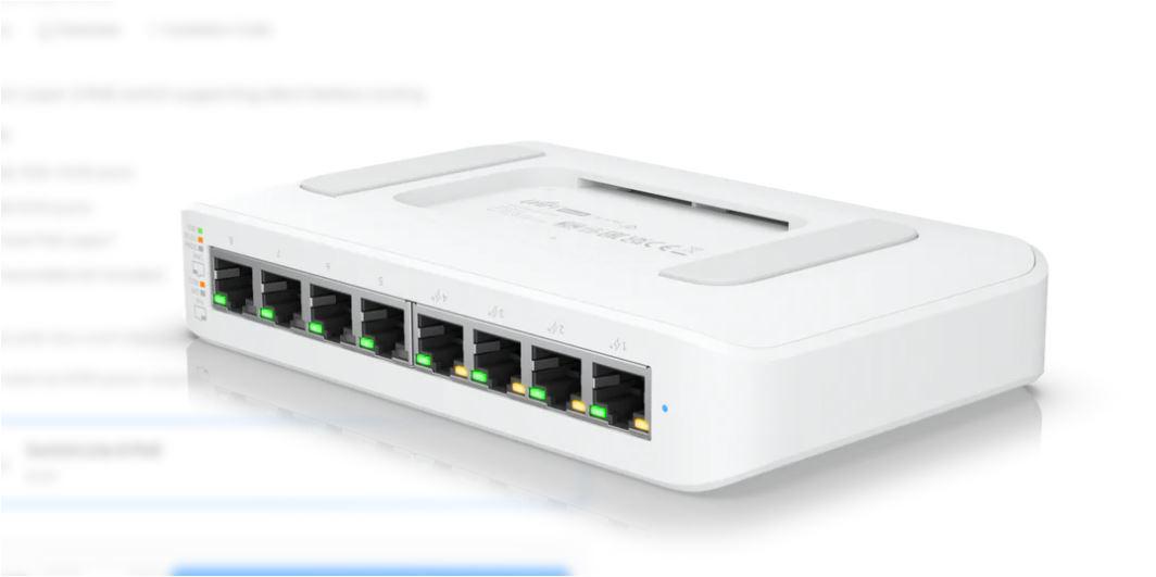 Ubiquiti UniFi 8 port switch, USW-LITE-8-POE, 8 x 10/100/1000 Mbe RJ 45 ports, 4 x POE, 8 Gbps, buget POE: 52W, SMB layer 2 PoE GbE switch, dimensiuni: 99.6 x 163.7 x 31.7 mm.