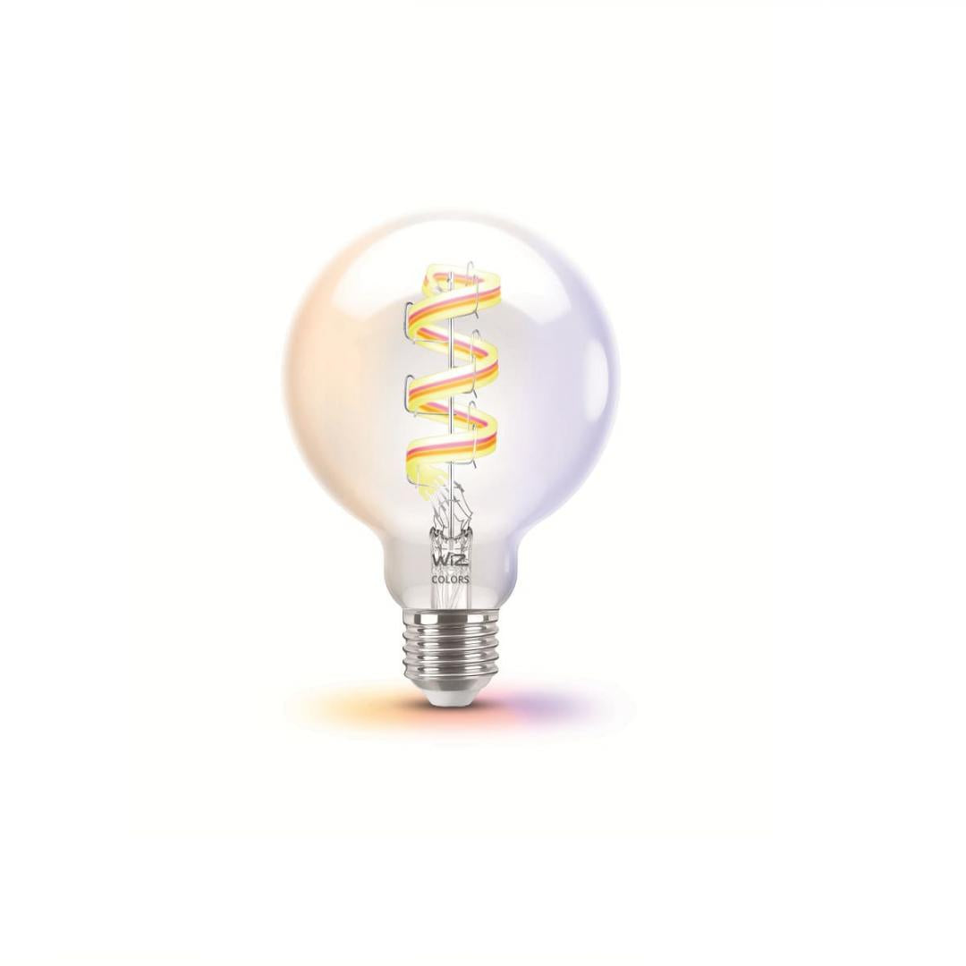 Bec LED RGB inteligent WiZ Connected Filament Clear G95, Wi-Fi, E27,6.3W (40W), 470 lm, lumina alba si color (2200-6500K), compatibil GoogleAssistant/Alexa/Siri