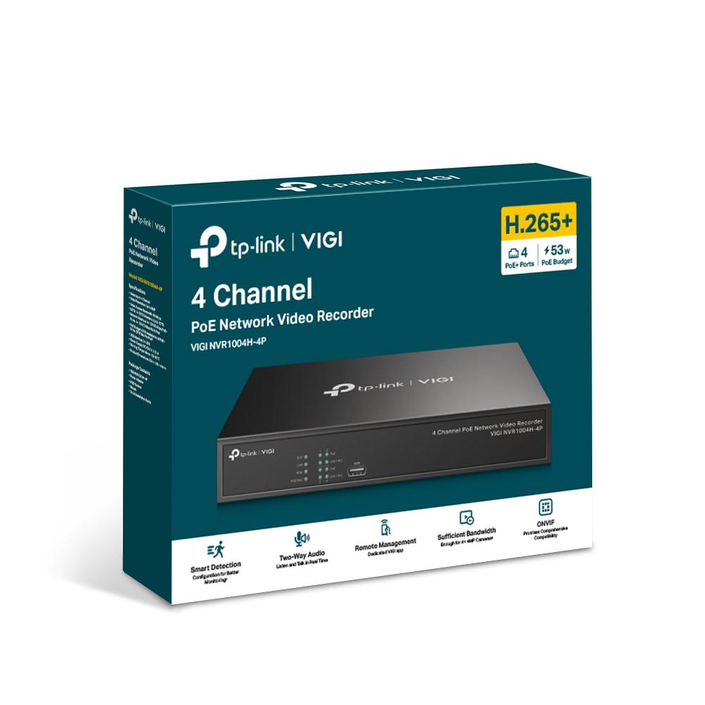 NVR PoE TP-Link VIGI 4 canale 1004H4P; 53W, 8 MP,1 SATA Interface, max 10TB, H.265+; ONVIF