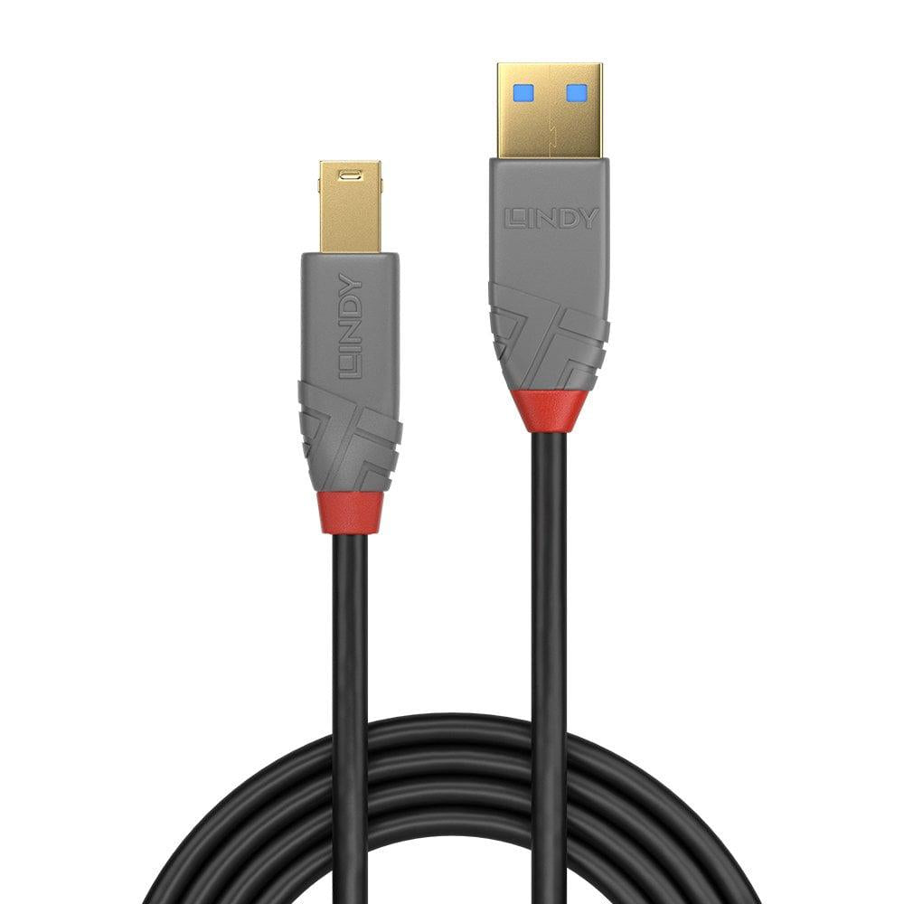 Cablu Lindy 2m USB 3.2 Type A to B, Anthra Line, latime de banda suportat 5Gbps, material PVC, negru