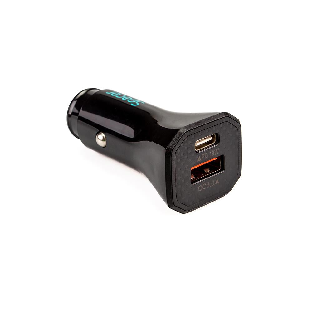 Incarcator auto Spacer Fast Charge 12W, 5V/2.4A max, putere 12W, 1 x USB + 1 x USB Type-C, pt. bricheta auto, negru