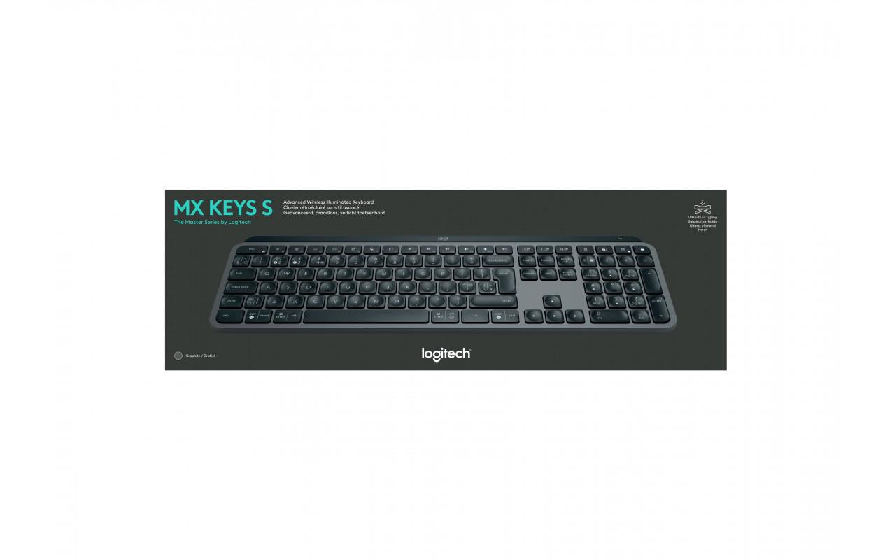 Tastatura Logitech MX Keys S, Iluminare, 2.4GHz&Bluetooth, USB-C, US INTL layout, graphite/negru