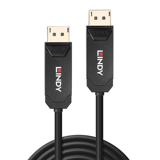 Cablu Lindy Hybrid DisplayPort, lungime 50m, fibra optica, latime de banda suportata 40Gbps, rezolutie maxima 680x4320@60Hz 4:2:0 10bit, 3840x2160@144Hz 4:4:4 10bit, negru