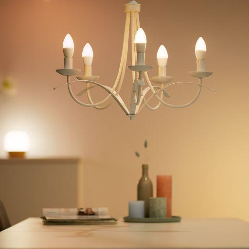 Bec LED RGB inteligent WiZ Connected Colors C37, Wi-Fi, E14, 4.9W (40W) ,470 lm, lumina alba si color (2200-6500K), compatibil GoogleAssistant/Alexa/Siri