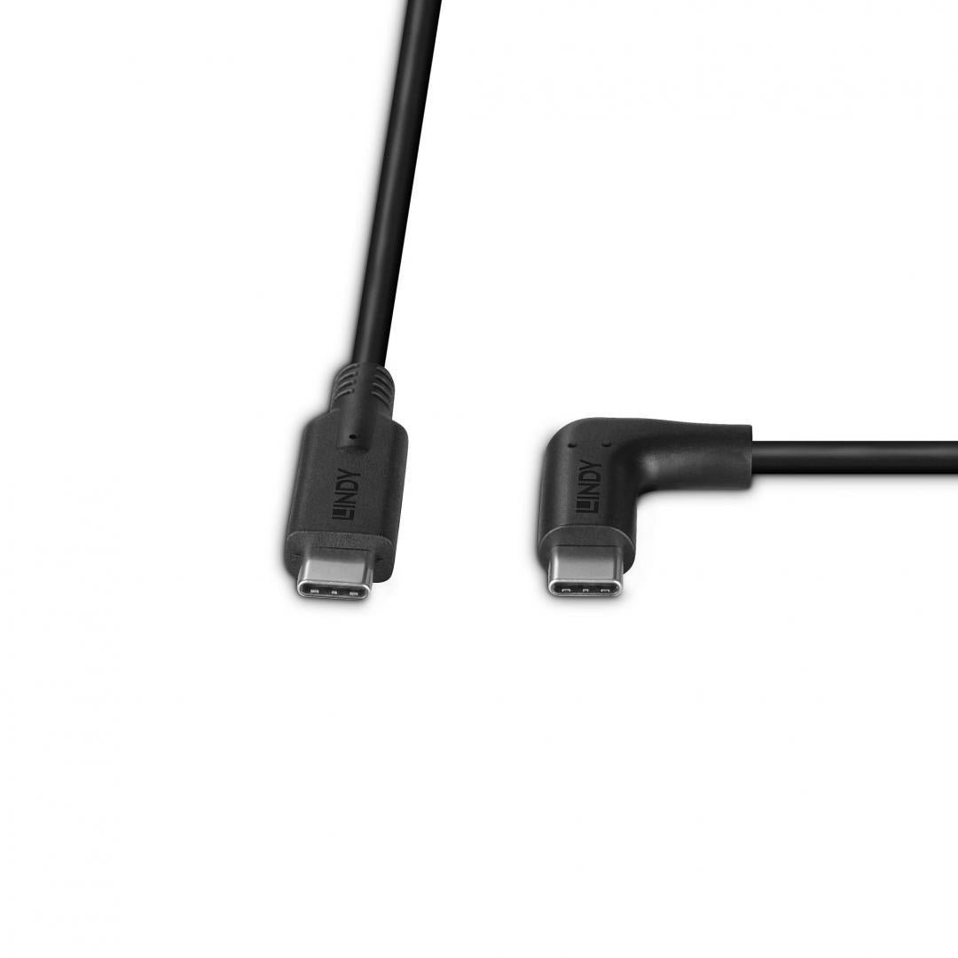 Cablu Lindy USB C 3.2 90° Right angle, lungime 1m, putere maxima 60W, latime de banda suportata 10 Gbps, negru