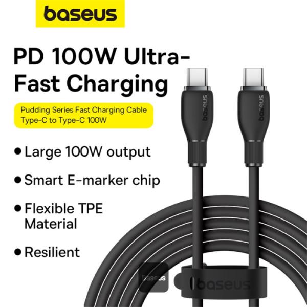 Cablu alimentare si date Baseus Pudding, interfata USB-C la USB-C, 100W, lungime 1.2m, negru