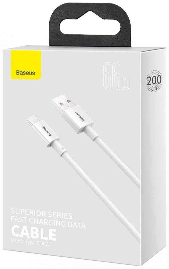 Cablu alimentare si date Baseus Superior, Fast Charging Data Cable pt. smartphone, USB la USB Type-C 66W, 2m, alb