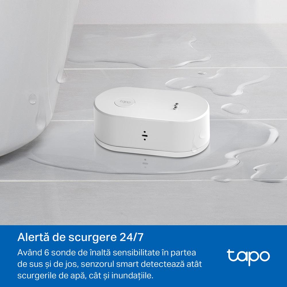 TP-LINK TAPO T300, Senzor smart de scurgeri de apa (necesit? Hub Tapo), Wireless: 868, Alimentare: 2 baterii tip AAA (incluse), Dimensiuni: 84.5 × 46.5 × 30 mm.