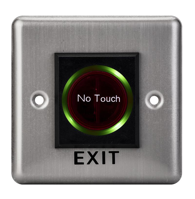 Buton de iesire cu infrarosu, incastrabil, ND-EB15-2;Iesire contact:NO/NC; Icon: No Touch; LED stare Bi-color: albastru- verde; Distanta actionare: 5-15cm; Dimensiuni: (L x W x H)86 x 86 x 25mm;