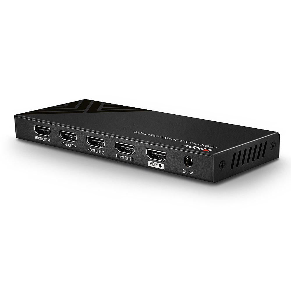 Splitter semnal video Lindy 4x HDMI 2.0 18G, latime de banda 18Gbps, rezolutie maxima 3840x2160, audio pass-through