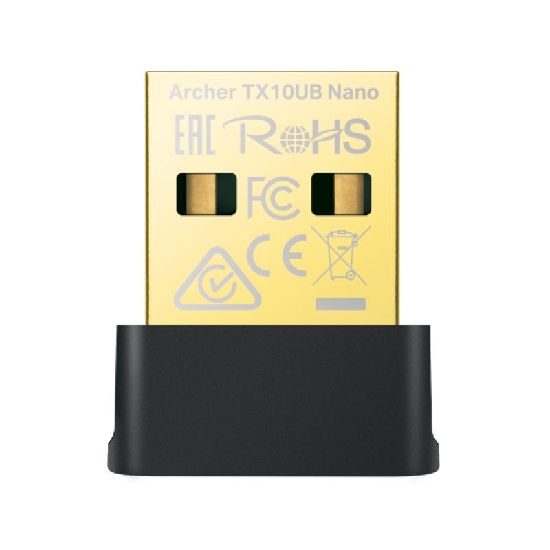 AX900 Nano Dual Band Wi-Fi 6 Bluetooth 5.3 USB Adapter SPEED: 600 Mbps at 5 GHz + 287 Mbps at 2.4 GHz SPEC: Internal Antennas, USB 2.0 FEATURE: MU-MIMO, OFDMA, WPA3, Bluetooth 5.3