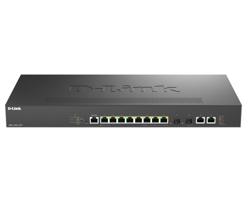 Switch D-Link DMS-1250-12TP , 8 porturi Gigabit, 2 porturi SFP+, Protocol 802.1D STP 802.1s MSTP 802.1w RSTP, rackabil