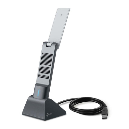 AX3000 High Gain Dual Band Wi-Fi 6 USB Adapter SPEED: 2402 Mbps at 5 GHz + 574 Mbps at 2.4 GHz SPEC: High Gain External Antennas, USB 3.0, Cradle with Extension Cable FEATURE: MU-MIMO, OFDMA, HE160, WPA3