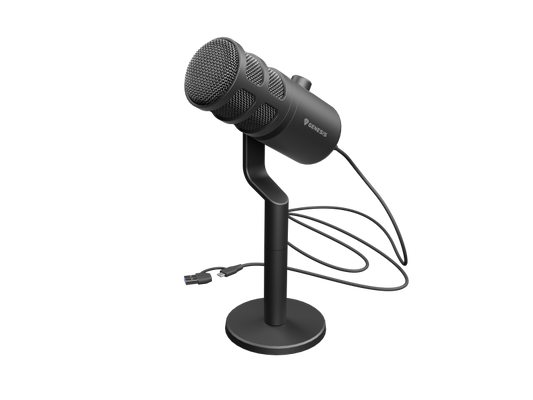 Microfon Genesis Radium 350D, tip Dynamic, model cardioid, suport fix, conectivitate USB-C, raspuns in frecventa 60 - 14.000 Hz, sensibilitate 48 dB, lungime cablu 250 cm, negru