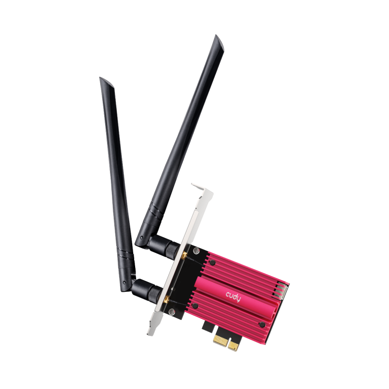 CUDY BE9300 Wi-Fi 7 Bluetooth 5.4 PCI Express Adapter with Heatsink, Intel BE200 module, Tri-band 2T2R, 5.8Gbps@6Ghz+2.8Gbps@5GHz + 688Mbps@ 2.4GHz, 802.11be/ax/ac/a/b/g/n, Magnetized antenna base, 2 high gain detachable antennas