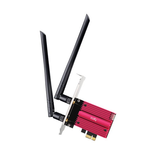 CUDY BE9300 Wi-Fi 7 Bluetooth 5.4 PCI Express Adapter with Heatsink, Intel BE200 module, Tri-band 2T2R, 5.8Gbps@6Ghz+2.8Gbps@5GHz + 688Mbps@ 2.4GHz, 802.11be/ax/ac/a/b/g/n, Magnetized antenna base, 2 high gain detachable antennas