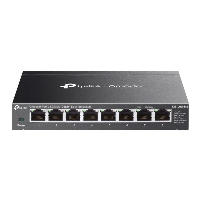 Switch TP-Link DS108G-M2, 8 x porturi RJ-45, viteza LAN 10/100/1000/2500 Mbps, standarde IEEE 802.3u, 802.3ab, 802.3x, 802.1p, 802.3bz, caracteristici speciale 802.3X Flow Control, 802.1p/DSCP QoS, IGMP Snooping, Store and Forward
