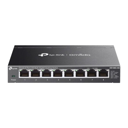 Switch TP-Link DS108G-M2, 8 x porturi RJ-45, viteza LAN 10/100/1000/2500 Mbps, standarde IEEE 802.3u, 802.3ab, 802.3x, 802.1p, 802.3bz, caracteristici speciale 802.3X Flow Control, 802.1p/DSCP QoS, IGMP Snooping, Store and Forward