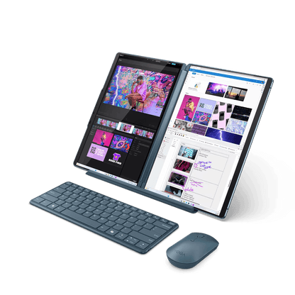 Laptop Lenovo Yoga Book 9 13IMU9 cu procesor Intel® Core™ Ultra 7 155U pana la 4.8GHz, 2 x 13.3", 2.8K, OLED, Touch, 32GB DDR5, 1TB SSD, Intel® Graphics, Windows 11 PRO, Tidal Teal, 3y on-site, Premium Care
