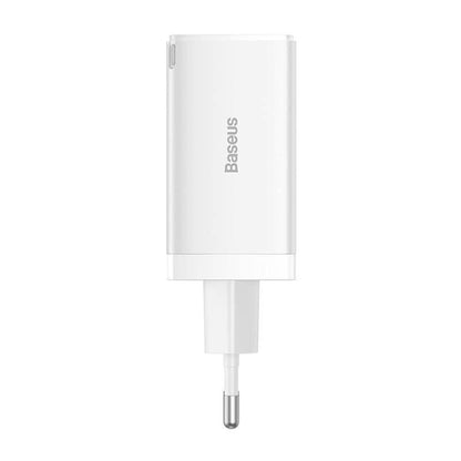 Incarcator retea Baseus GaN5 PRO, Quick Charge 65W, 2 porturi USB PD, 1 port USB Quick Charge, include cablu USB -C la USB-C de 100W, lungime 1m, alb