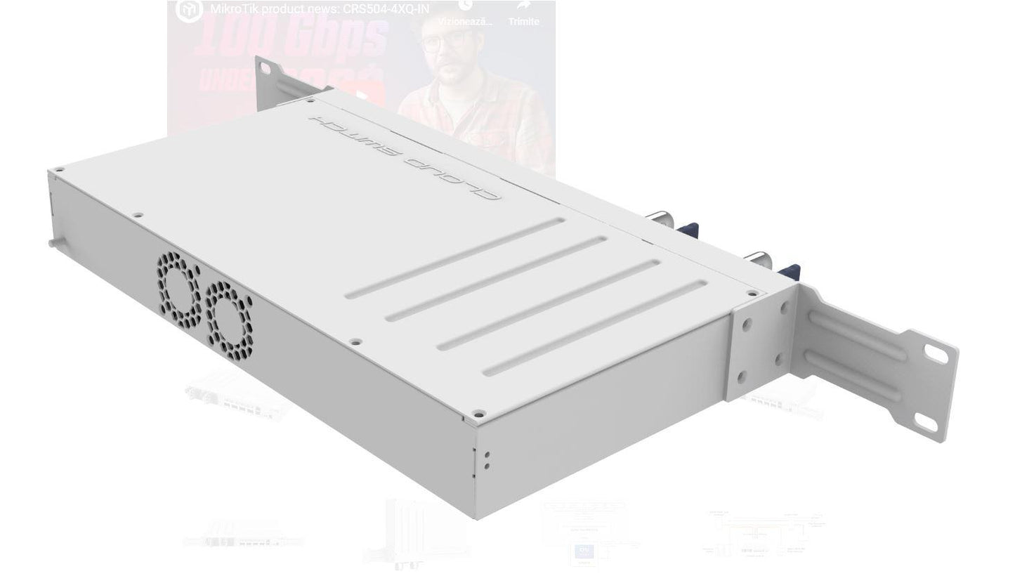 SWITCH MIKROTIK CRS504-4XQ-IN, 1 x 10/100Mbps, 4 x 100 QSFP28 , Procesor: 650 MHz, 64MB RAM, 16MB flash, dimensiuni: 320 x 185 x 44 mm, racier: 2 vantilatoare.IP 20.