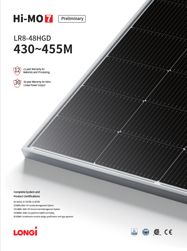Panou solar Hi-MO 7 LR8-48HGD 445MGlass-glass, bifacial, MC4-EVO 2
