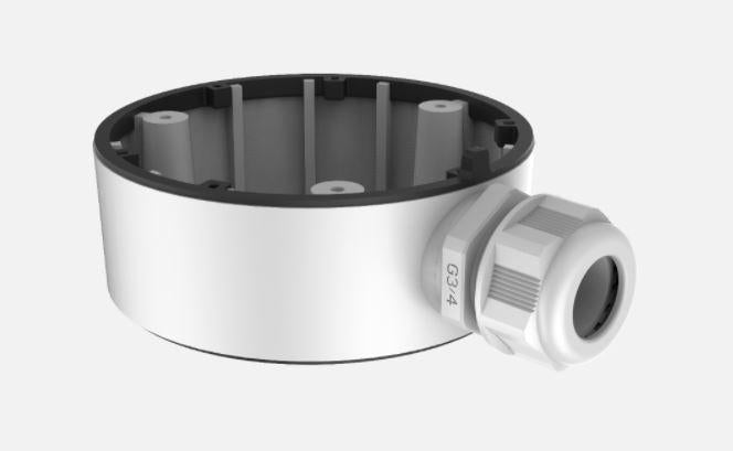 Cutie jonctiune Hikvision DS-1280ZJ-TR13, material aliaj de aluminiu, culoare alba, dimensiuni: ? 110 mm × 144.3 mm × 48 mm, greutate: 187 g
