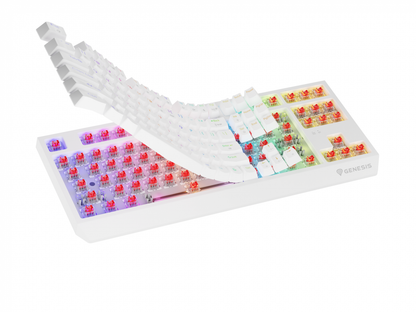 Tastatura gaming mecanica wireless Genesis Thor 230 TKL, iluminare RGB, 87 taste, 11 butoane multimedia, alb