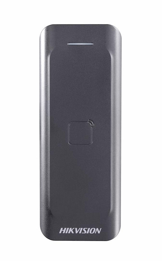 Card reader Hikvision, DS-K1802E; Reads EM card; Card Reading Frequency: 125KHz; Processor: 32-bit; Reading Range: ?50mm (?1.97"); Supports Wiegand(W27/W35) protocol, Dust-proof, IP 65.