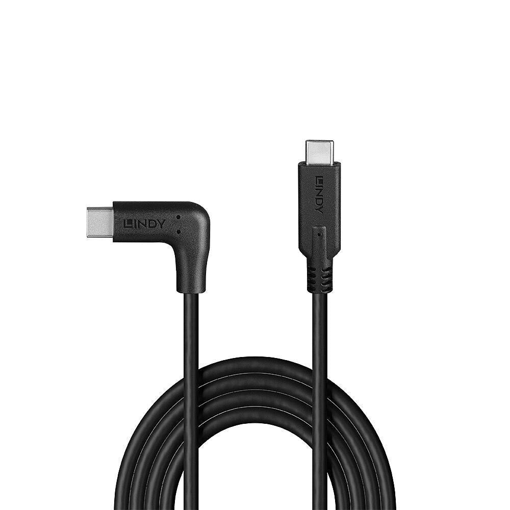 Cablu Lindy USB C 3.2 90° Right angle, lungime 1m, putere maxima 60W, latime de banda suportata 10 Gbps, negru