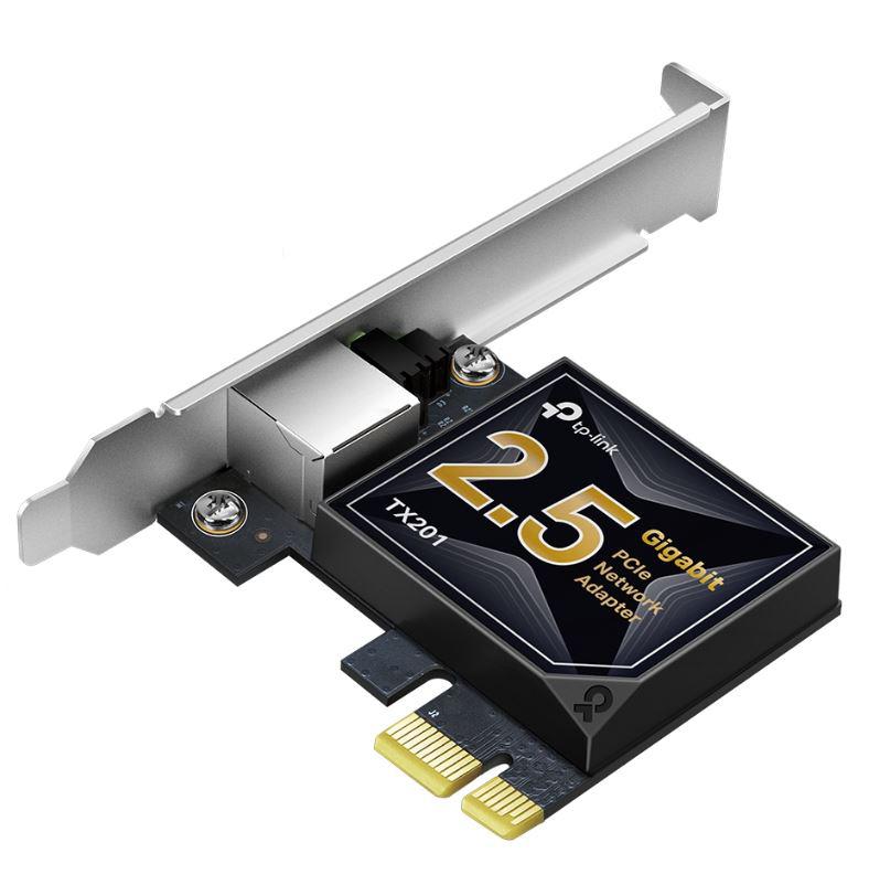 Adaptor wireless TP-Link, TX201, 2.5 Gigabit PCIe, Standarde ?i Protocoale: IEEE 802.3, IEEE 802.3u, IEEE 802.3ab, IEEE 802.3bz, IEEE 802.3x, Interfata: 1× PCI Express 2.1 x 1, 1× RJ45 Gigabit/Megabit Port, Dimensiuni: 120.8 × 98.2 × 21.5 mm.